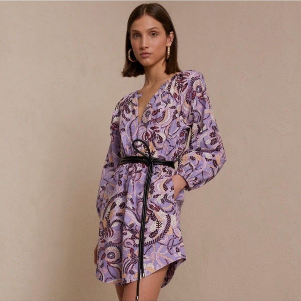 A.L.C. Rosanna Lilac Purple Paisley Cotton Mini Dress Sz 0 Ballon Sleeves
